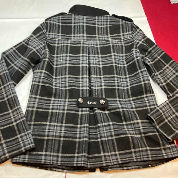 CRUEL black PLAID military Jacket zip Coat Gray Wool Blend Steampunk Goth Small - Picture 7 of 16
